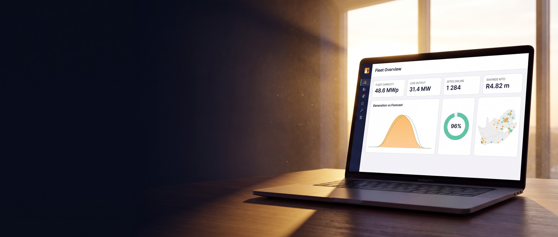 The VoltIQ fleet overview open on a laptop at first light